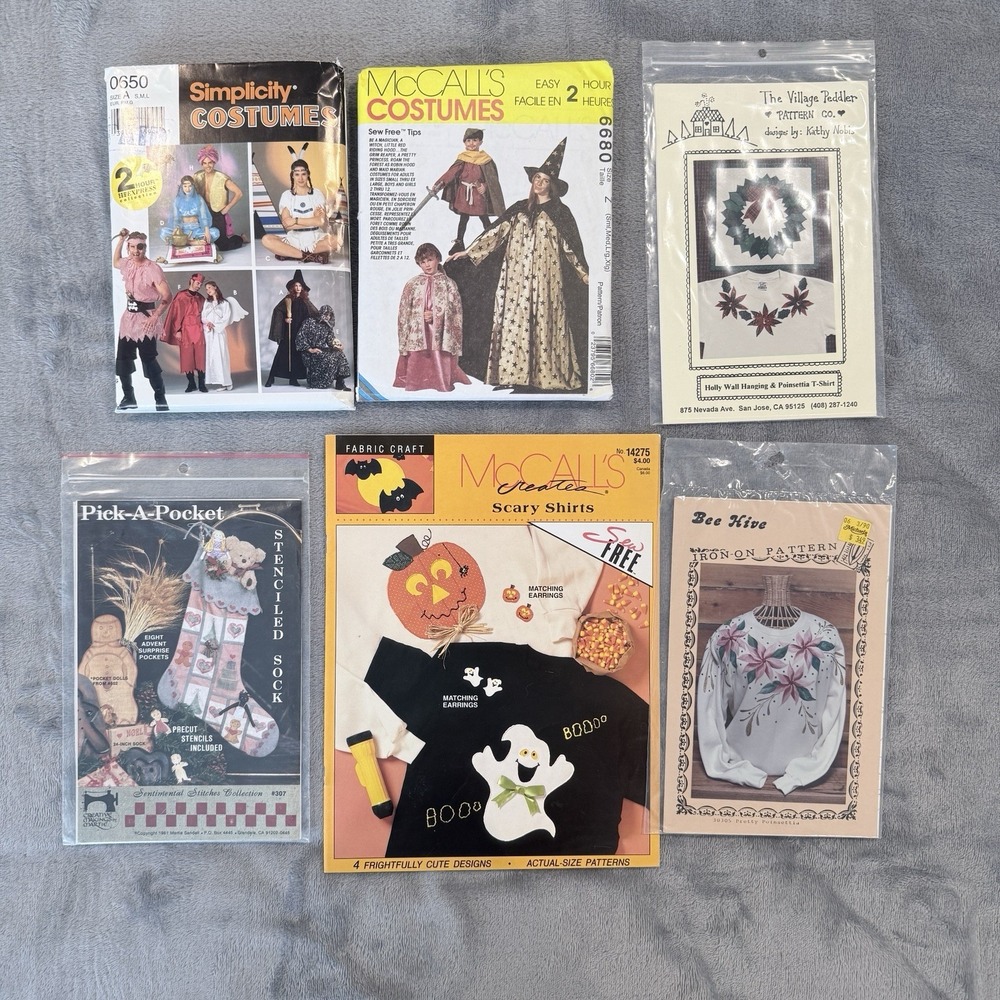 Lot 6 Vintage Halloween Christmas Sewing Patterns McCall Simplicity Costumes